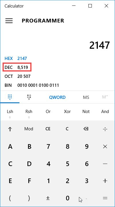 Hexadecimal calculator.