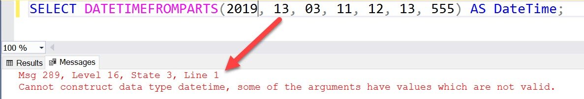Select Datetimefromparts dialog error.