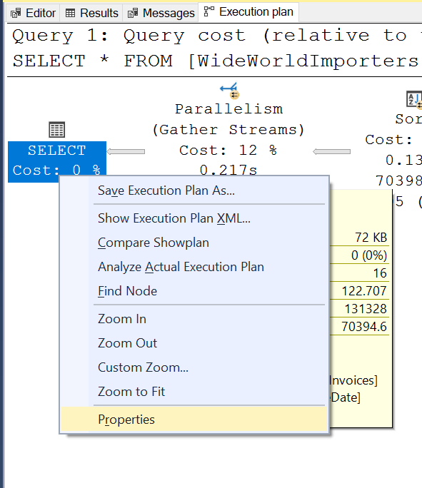 SQL Server Execution Plan dialog.