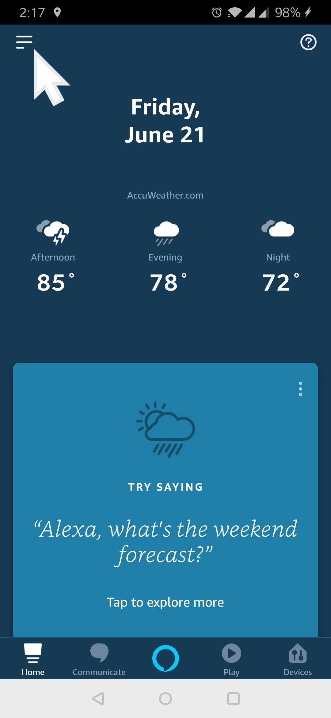 Original 2019 Alexa app home screen