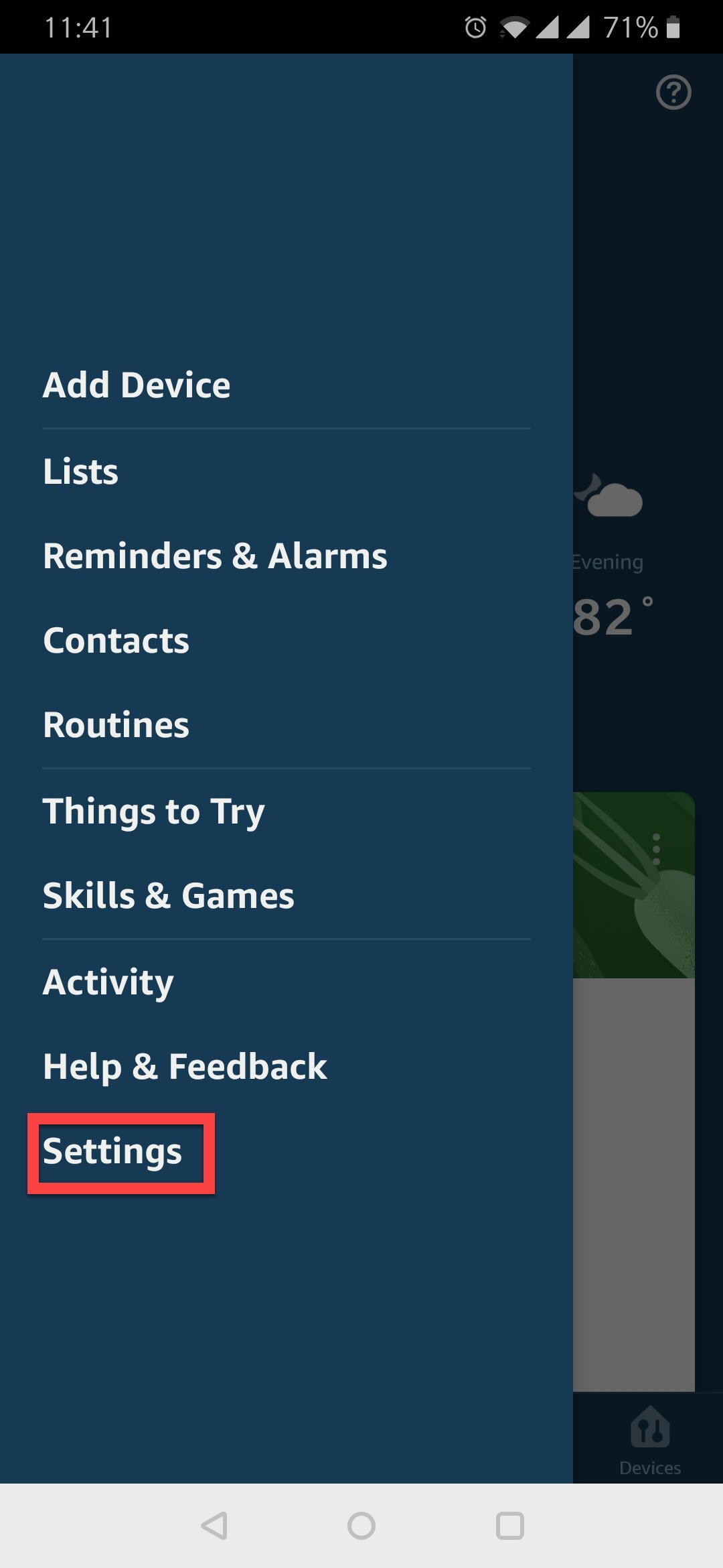 Original 2019 Alexa app settings screen