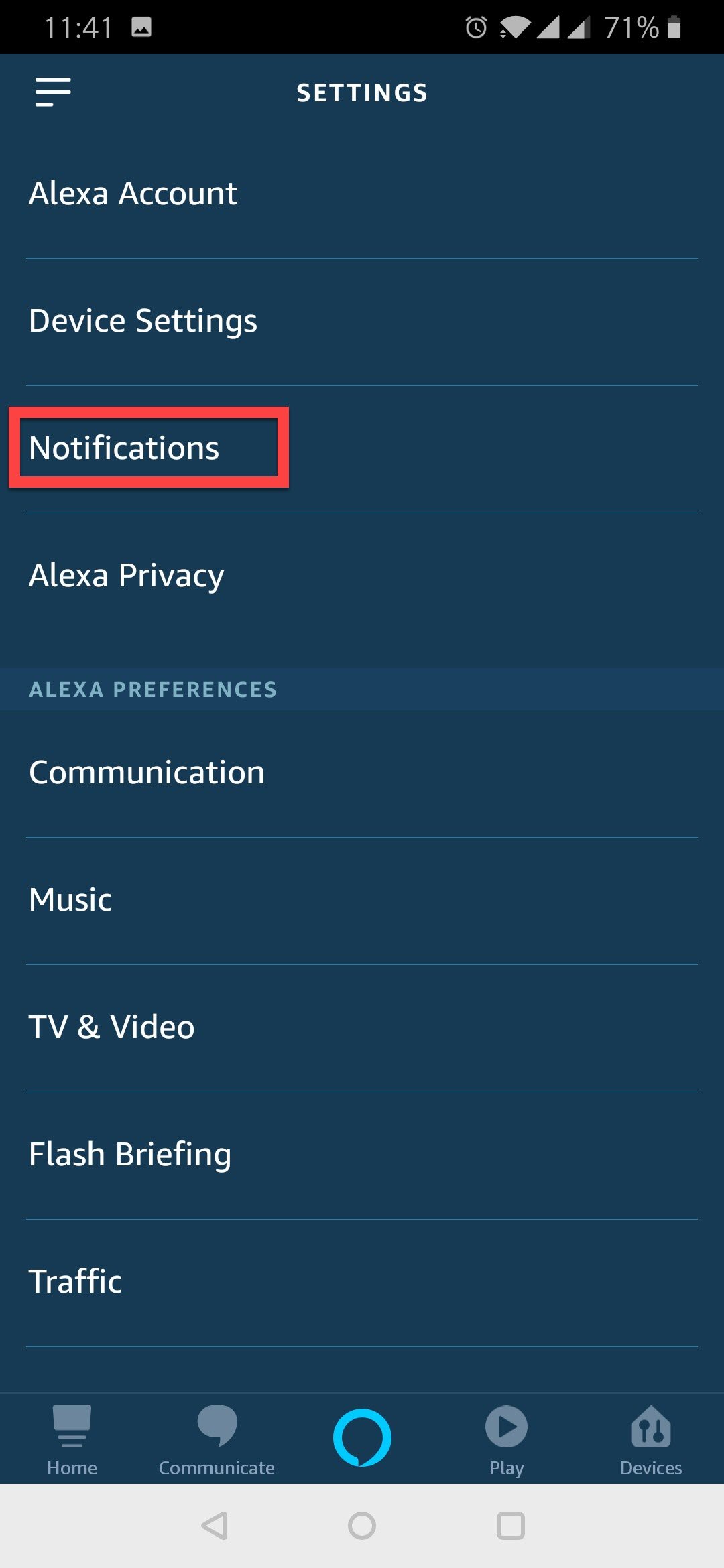 Original 2019 Alexa notifications screen