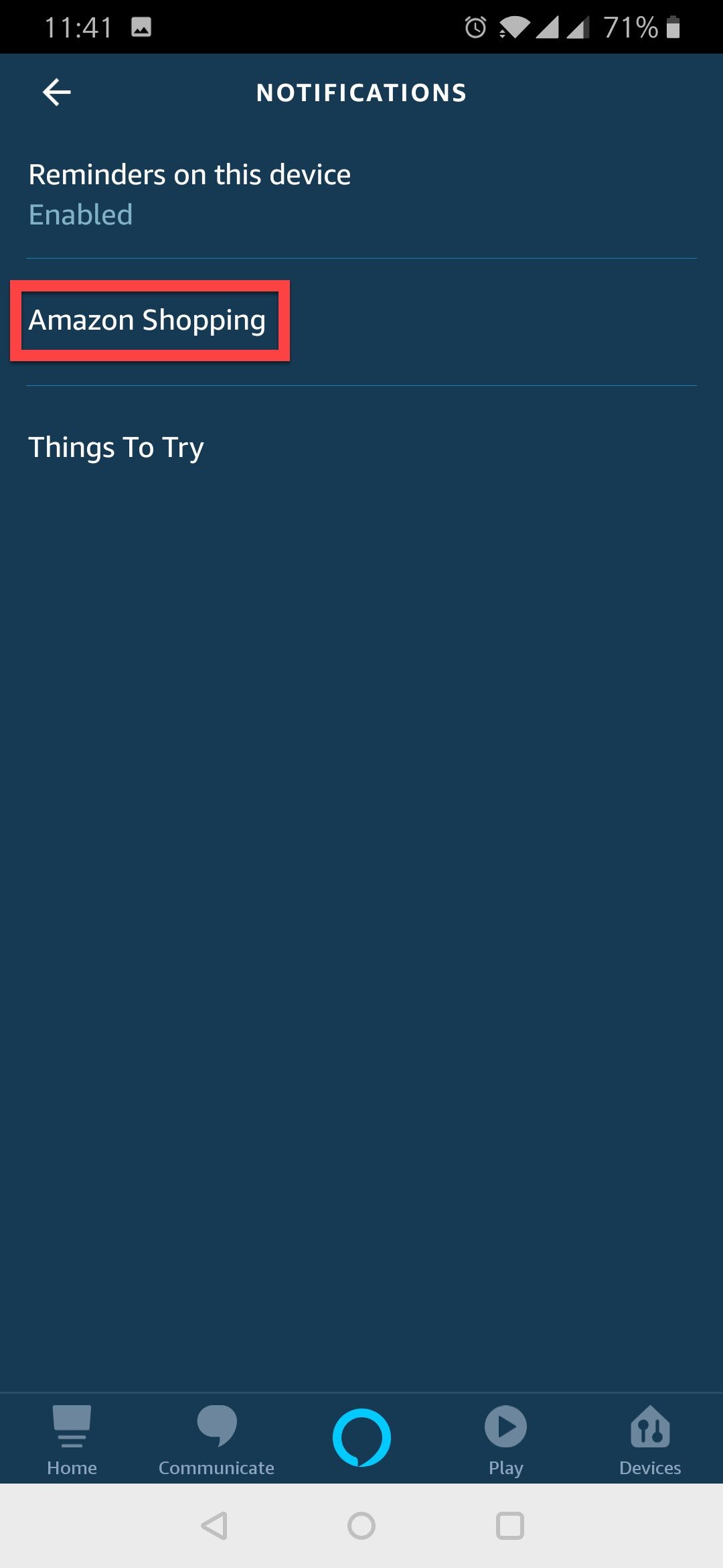 Original 2019 Amazon Shopping notification settings