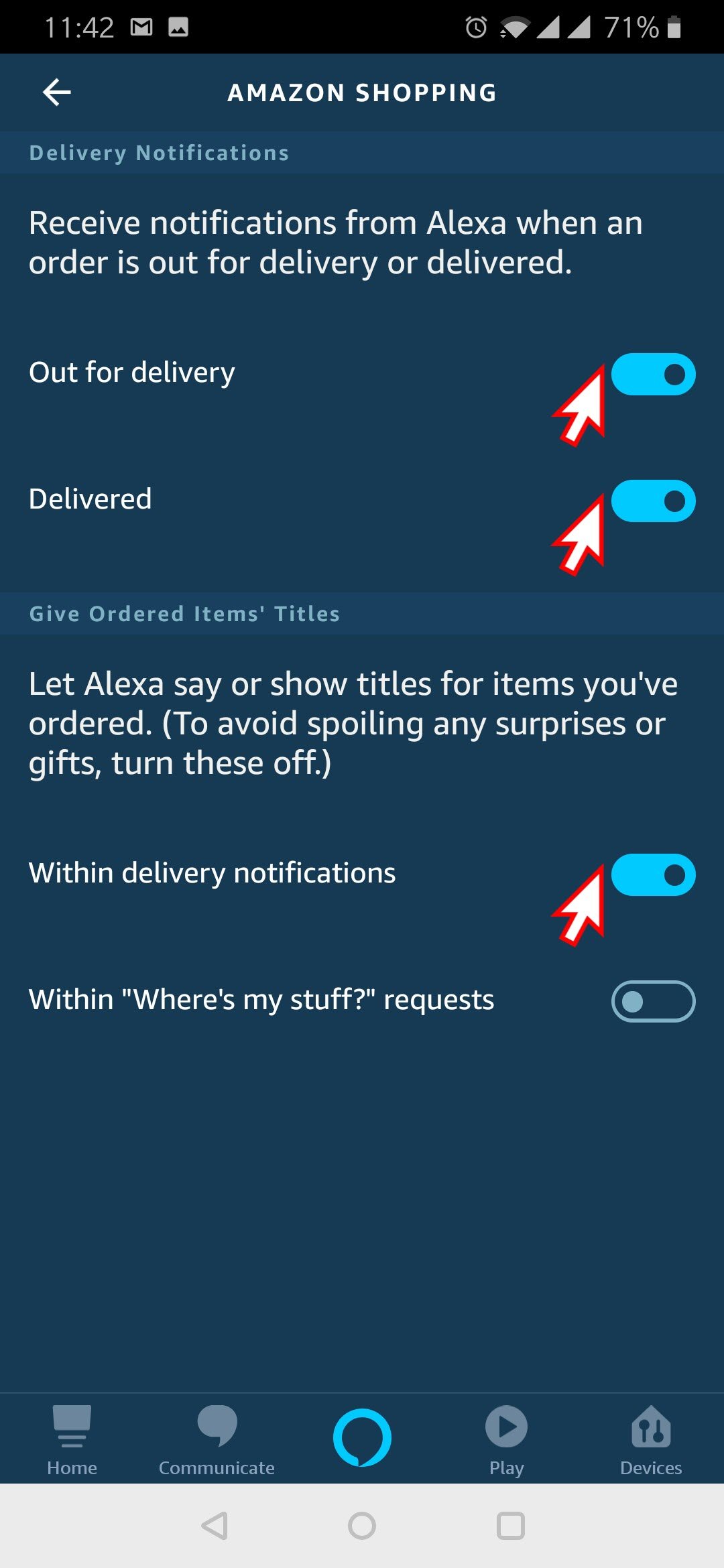 Original 2019 delivery notification options