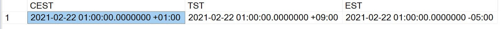 SQL Server date and time zone display.