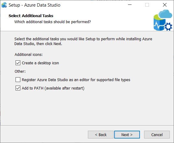 Azure Data Studio setup dialog.