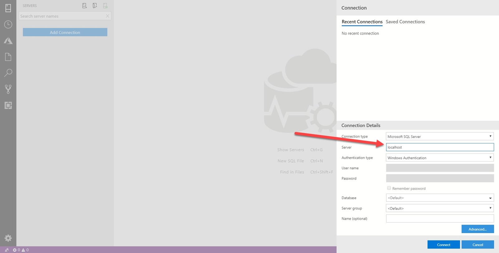Add Connection SQL Server.