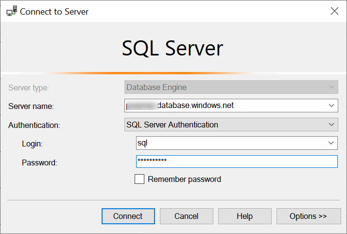 Historical Azure SQL connection and firewall walkthrough, image 1. Portal labels and sign-in dialogs can change.