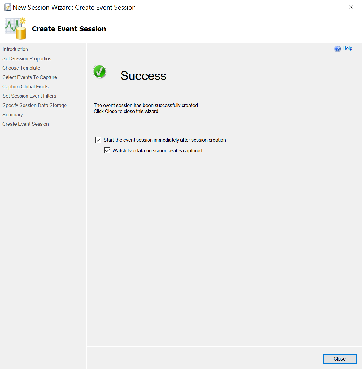 New Session Wizard: Create Event Session.