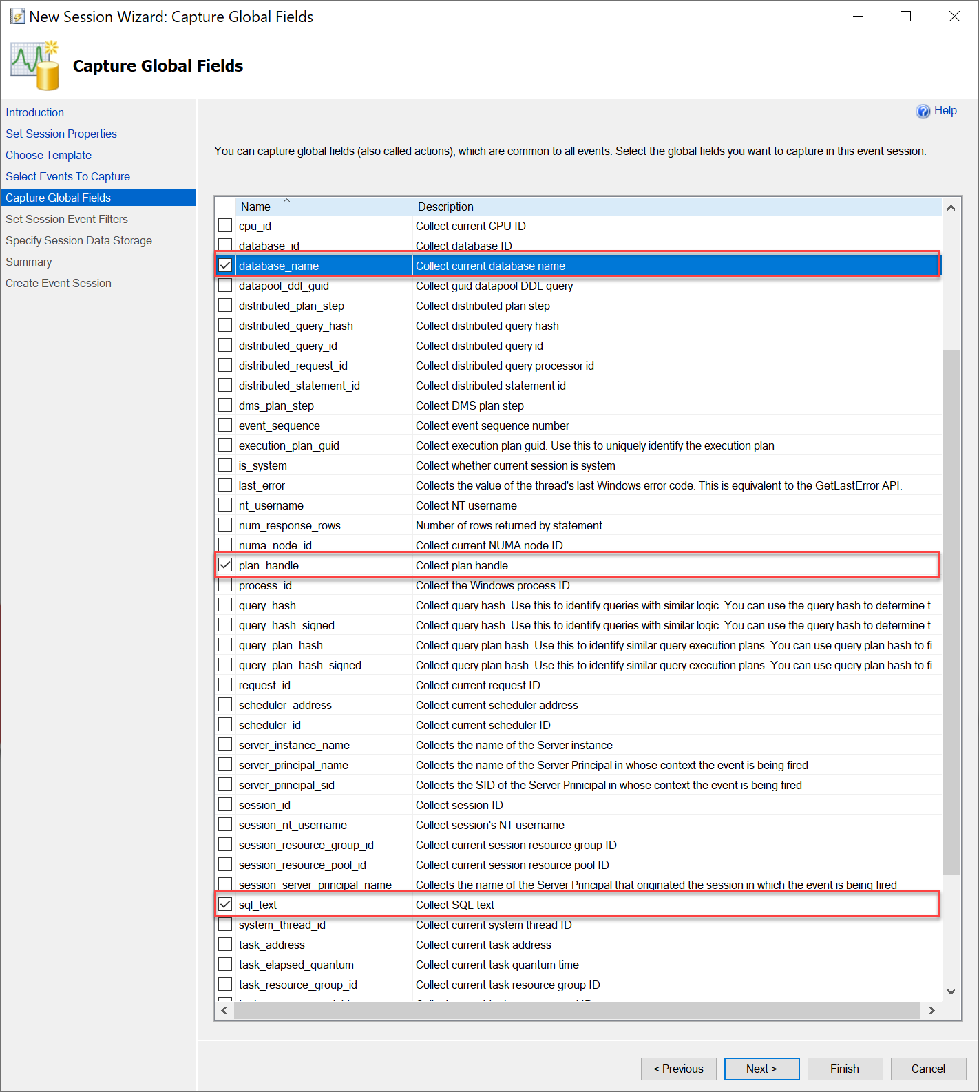SQL Server new session wizard.