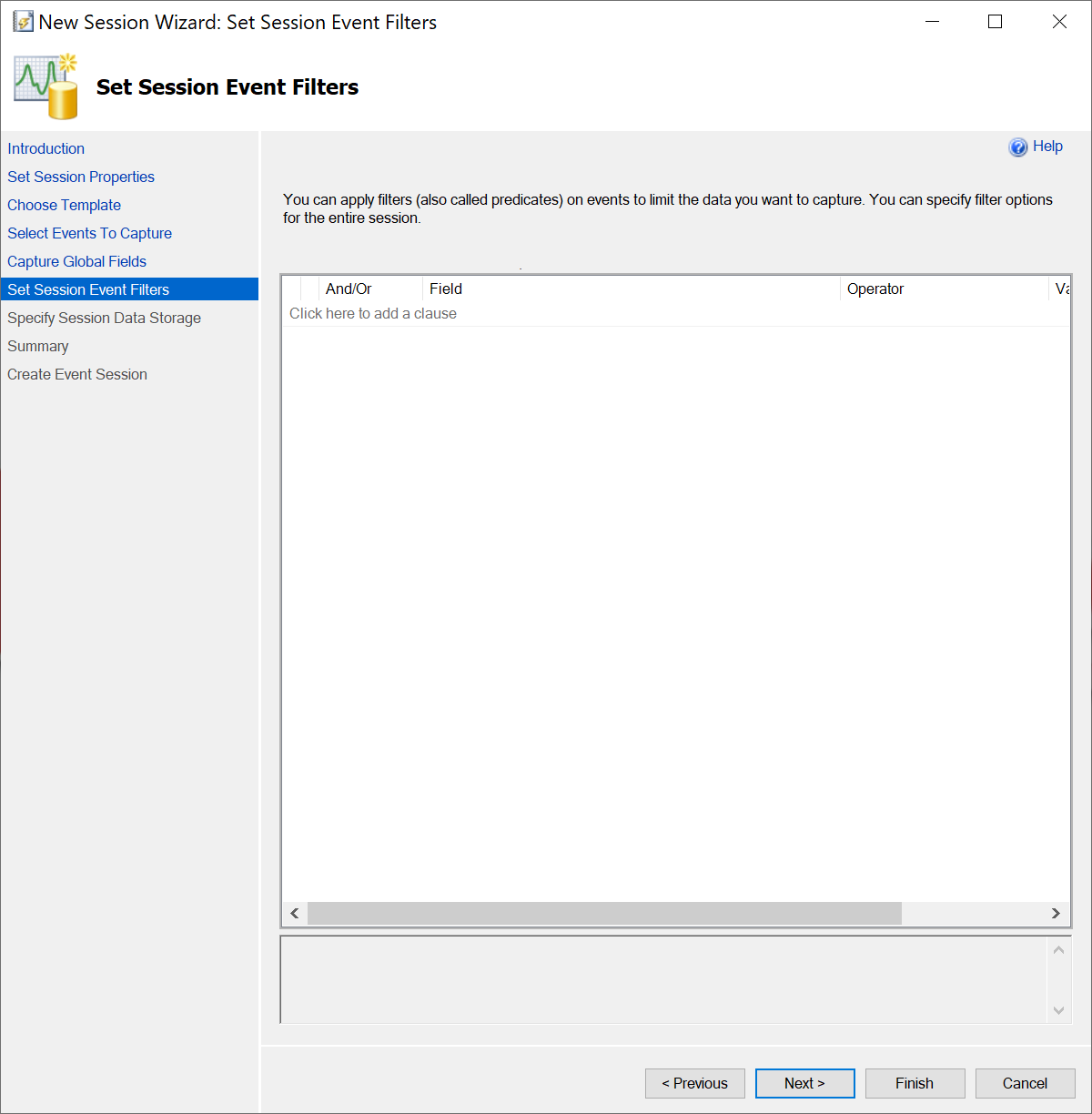 Set Session Event Filters.
