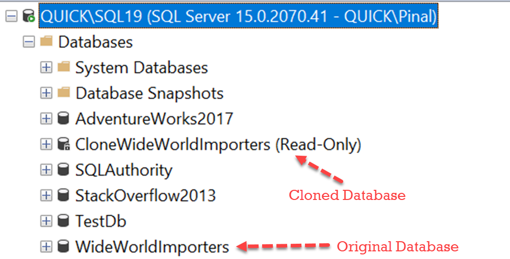 SQL Server cloned database.
