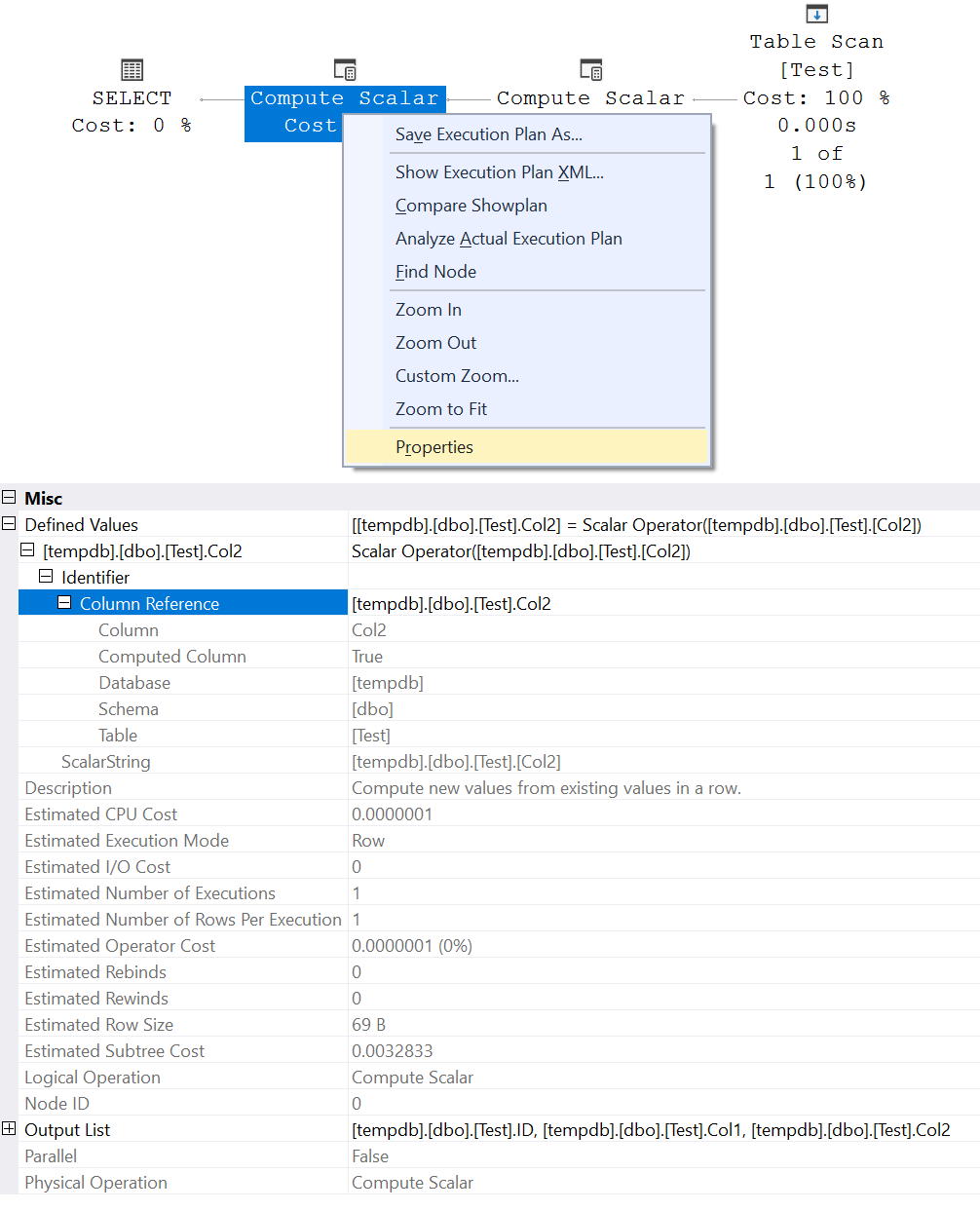 Execution Plan Window With SQL Server Table Scan.