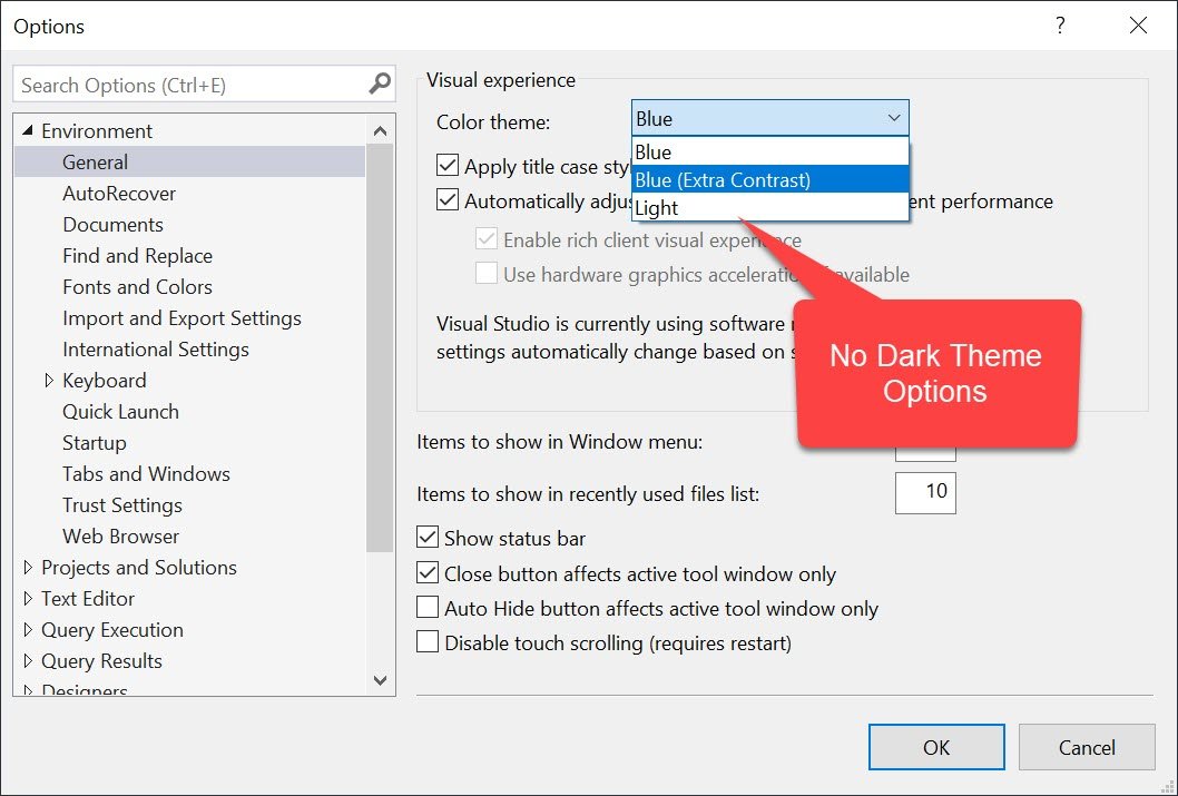 Enable Dark Theme SQL Server Management Studio.