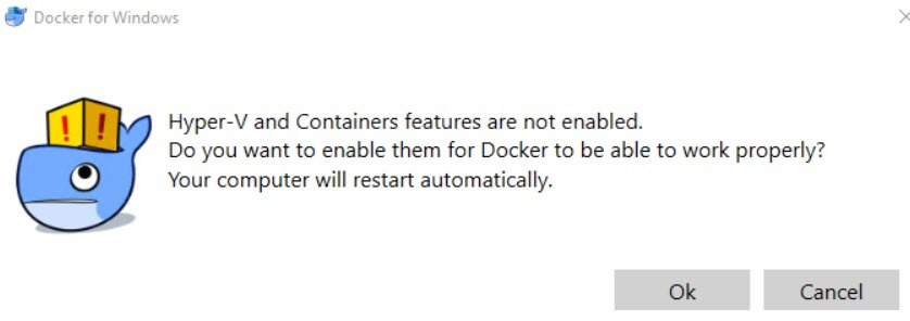 Docker error dialog.