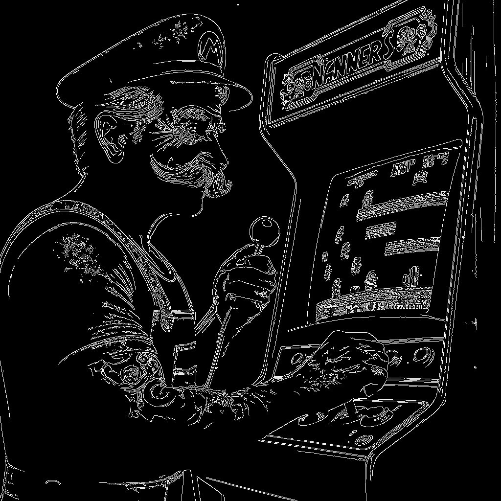 A black and white drawing of a man using a video game console.