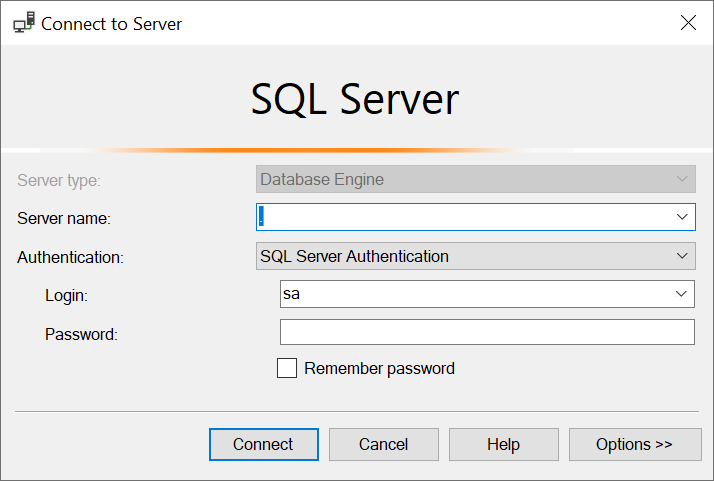 Connect to SQL Server window.