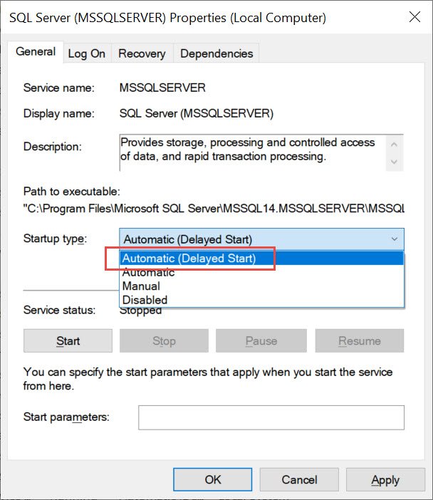 SQL Server Automatic Delayed Start.