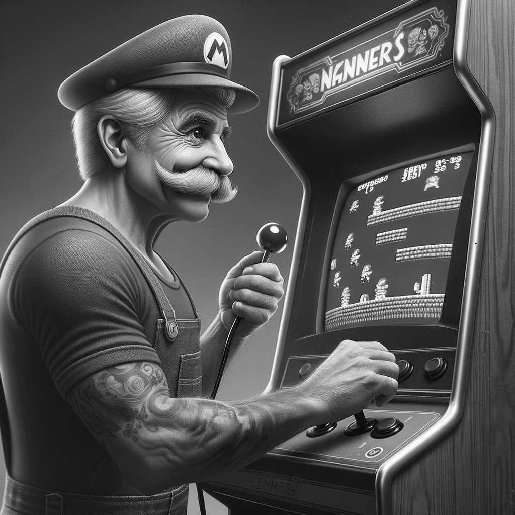 An older man playing a classic video game.