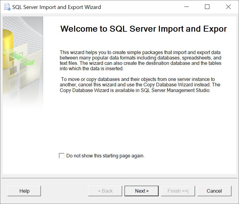 Import and Export Wizard.