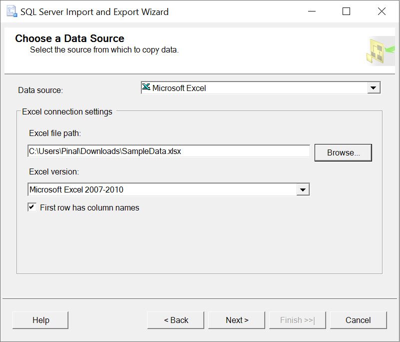 SQL Server Import wizard.