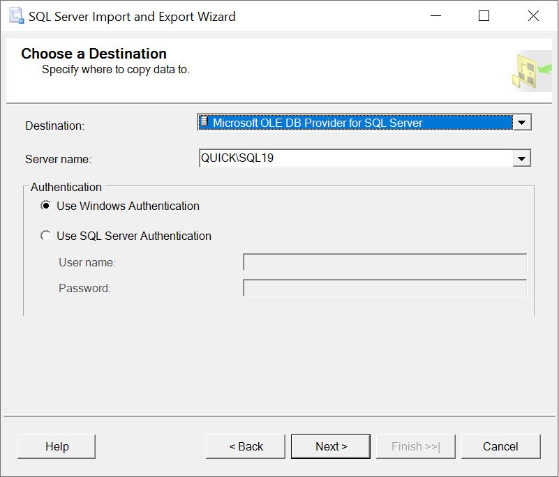 Select destination to copy data.