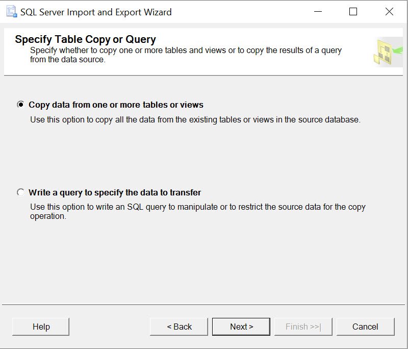Specify Table Copy or Query.