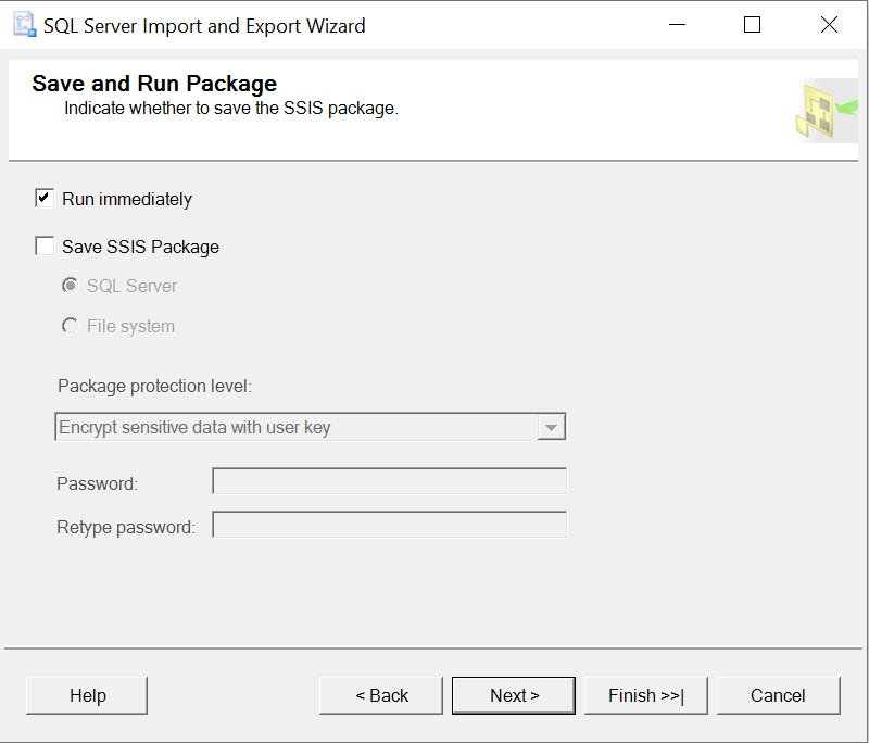 Save and run package wizard.