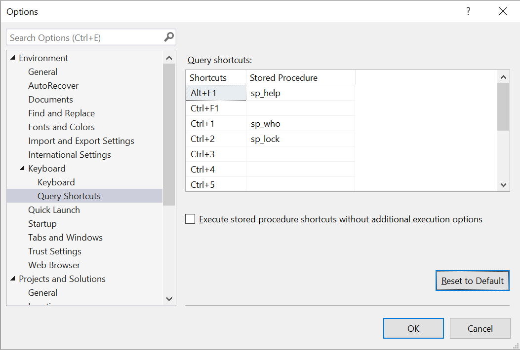 query shortcuts