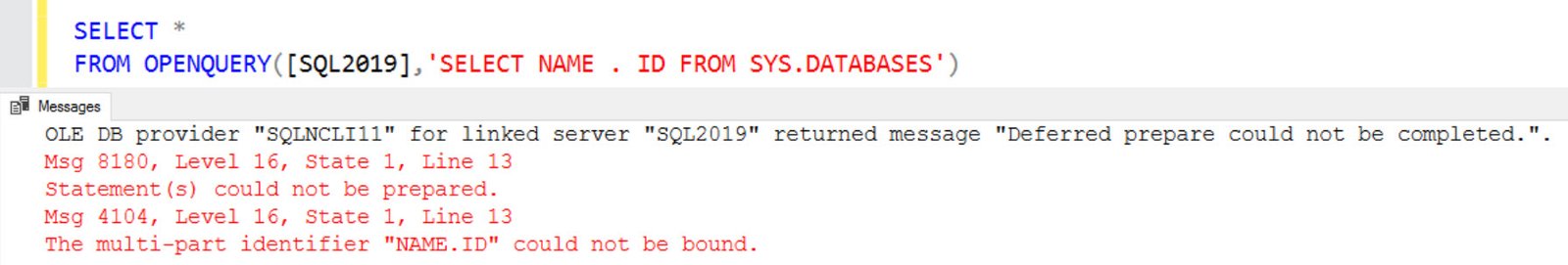 Statement Could Not Be Prepared.