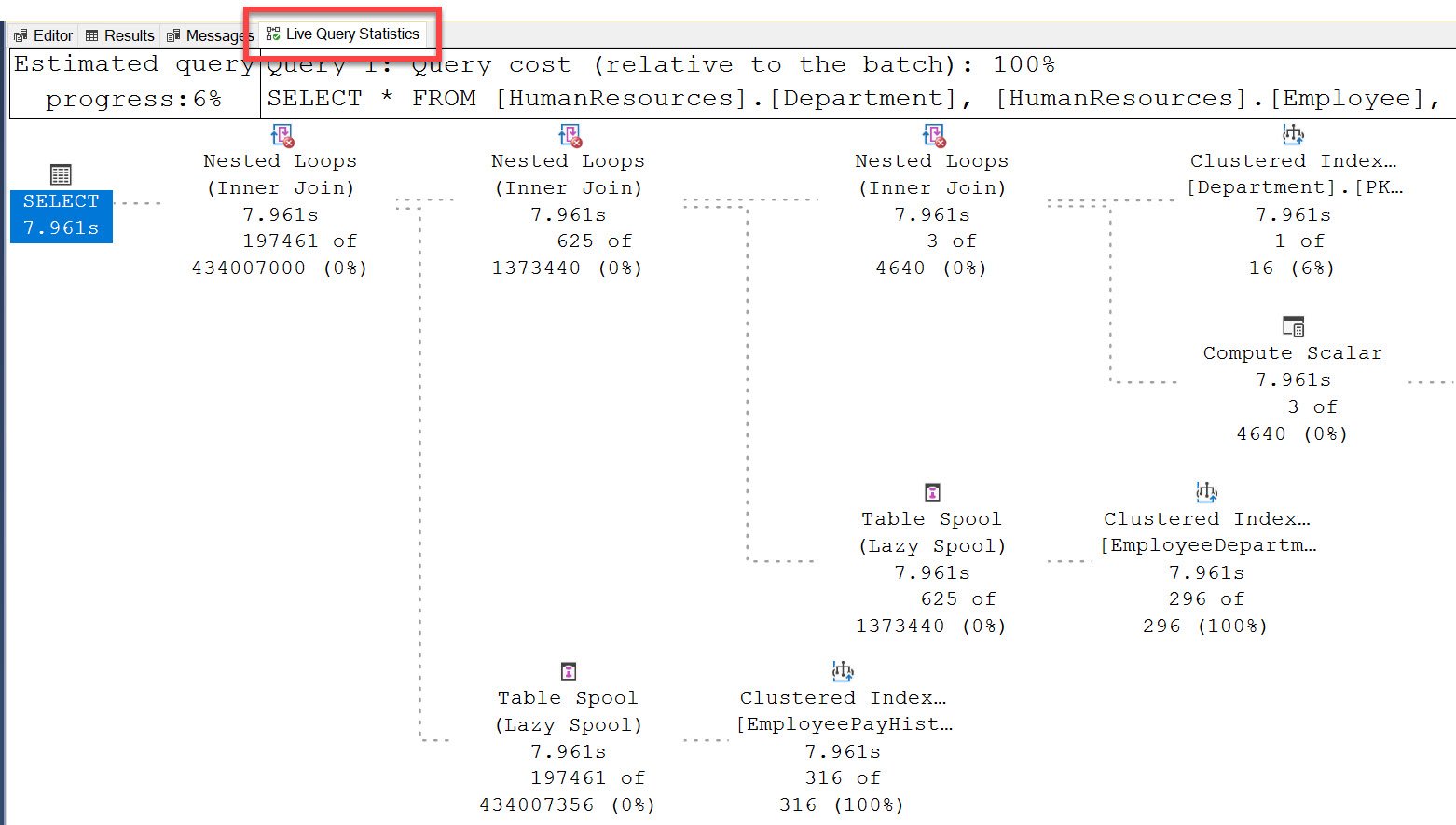 Estimated query query_1 query cost (relative to the batch): 100%.