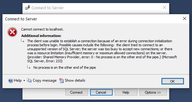 Error dialog saying cannot connect to server.