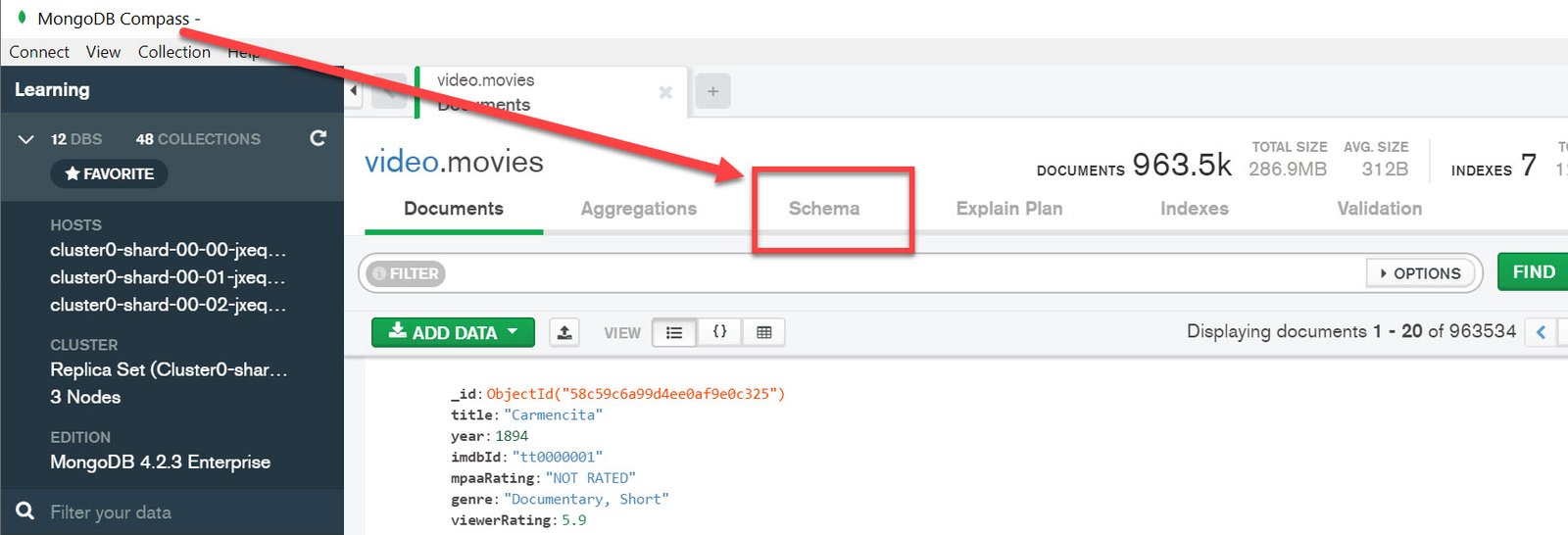 Right-clicking on a MongoDB Compass query.