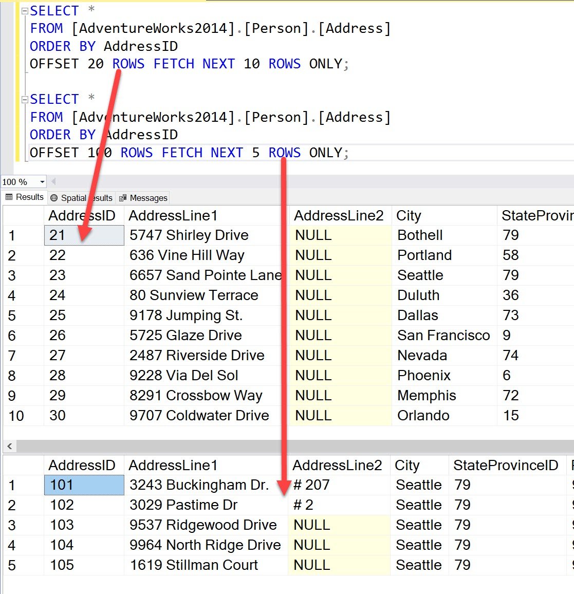 Query results window in sql server.