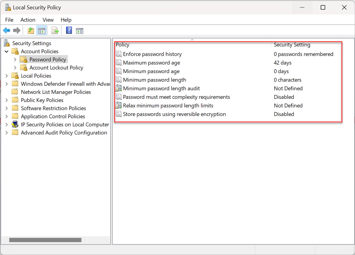 Set password policy for network.