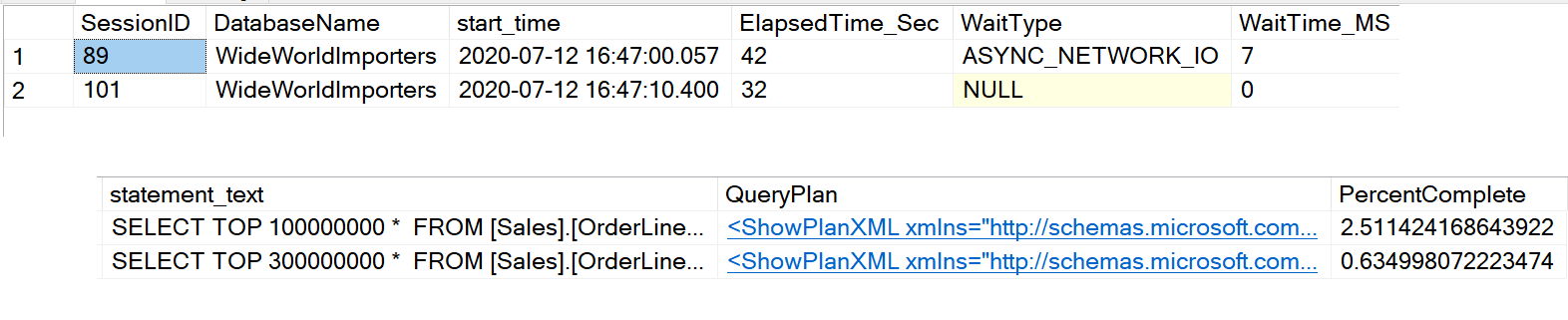 View Percentage Completed for A Long Executing Query.