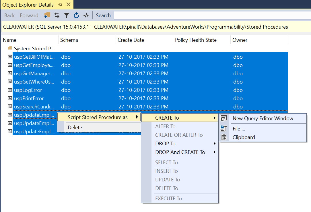 Delete stored procedure.