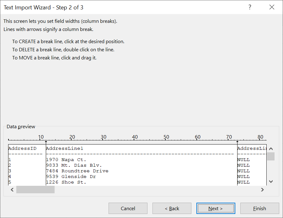 Import wizard for text into excel.