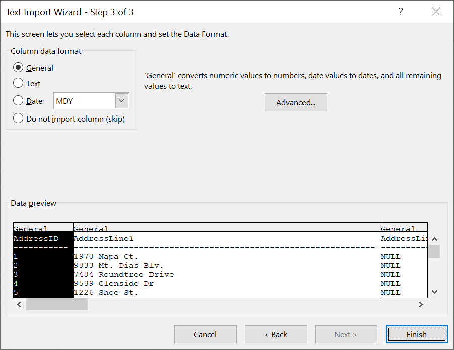 Text Import Wizard.