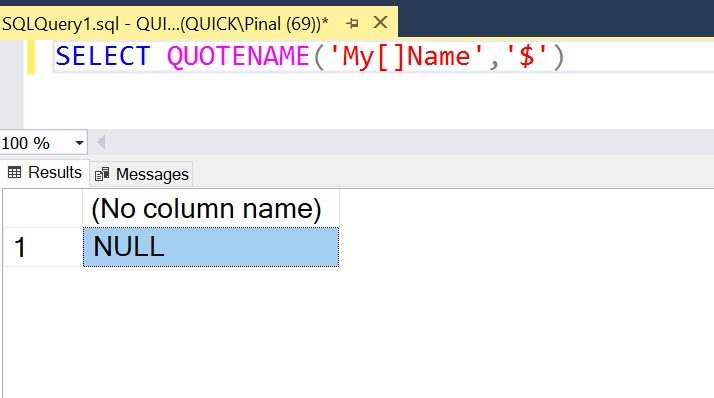 SQL Server code window displaying error message.