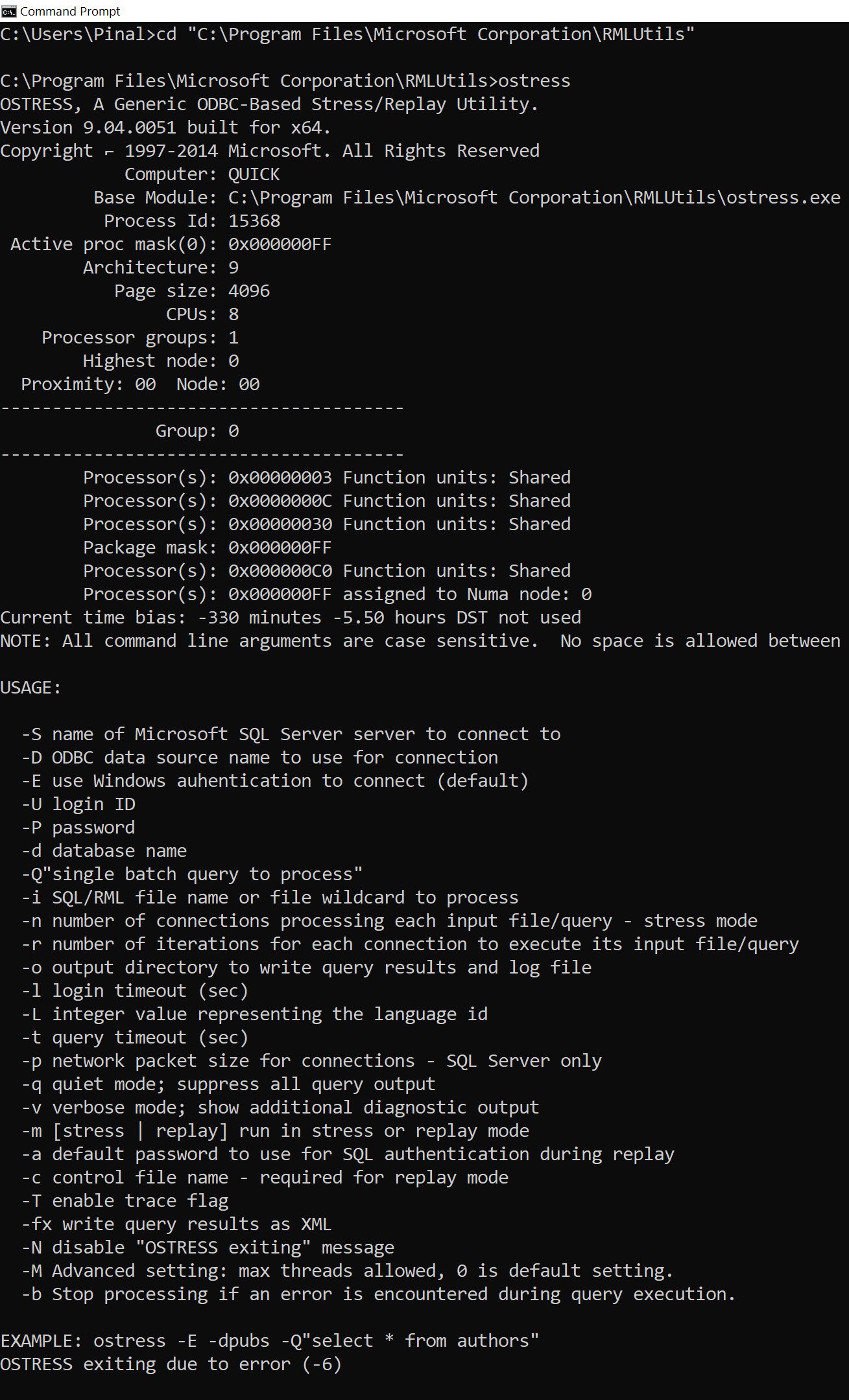 SQL Server Stress Test Tool Window.