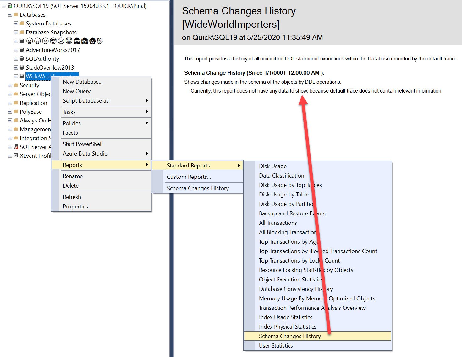 Click on 'Schema Changes History.