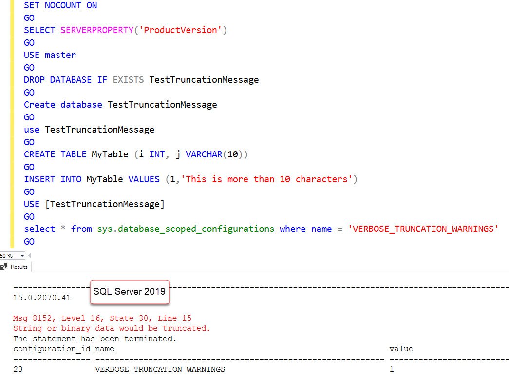SQL Server 2019 truncation warning.