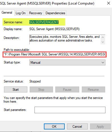 SQL Server Agent Service window.