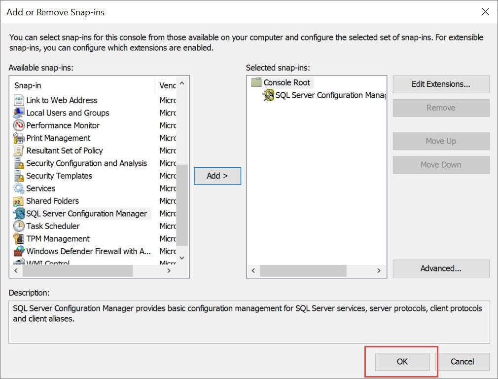Snapping in sql server configuration manager.