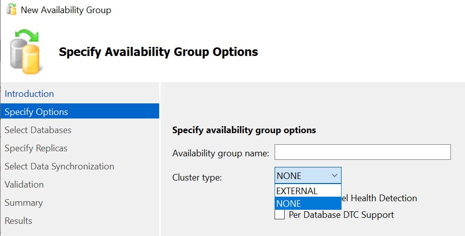 SQL Server Availability Group Options.