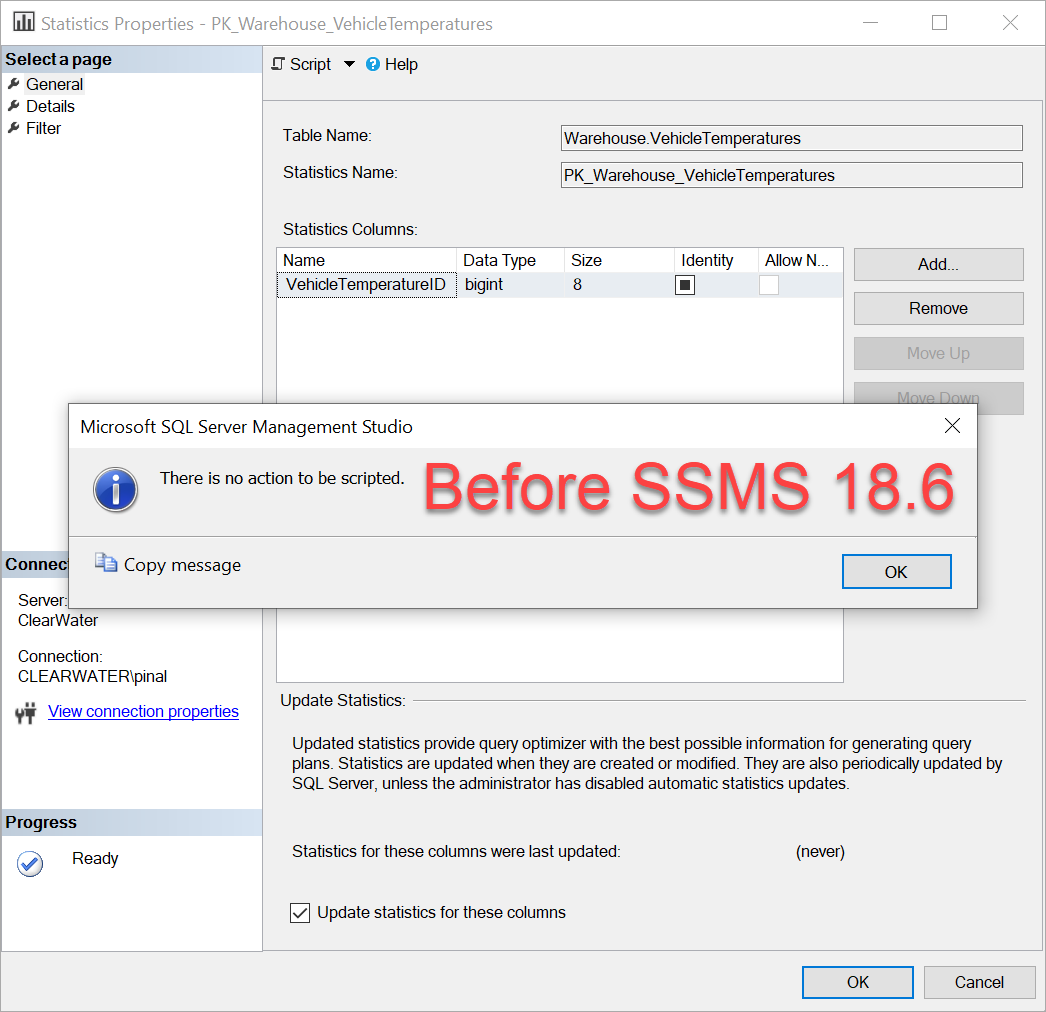 Update statistics dialog box.