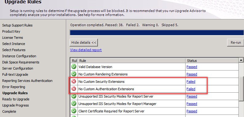 Upgrade Rule Failure Error.