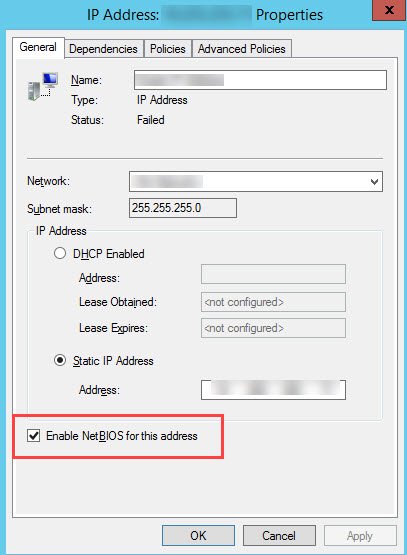 Enable NetBIOS for this address.