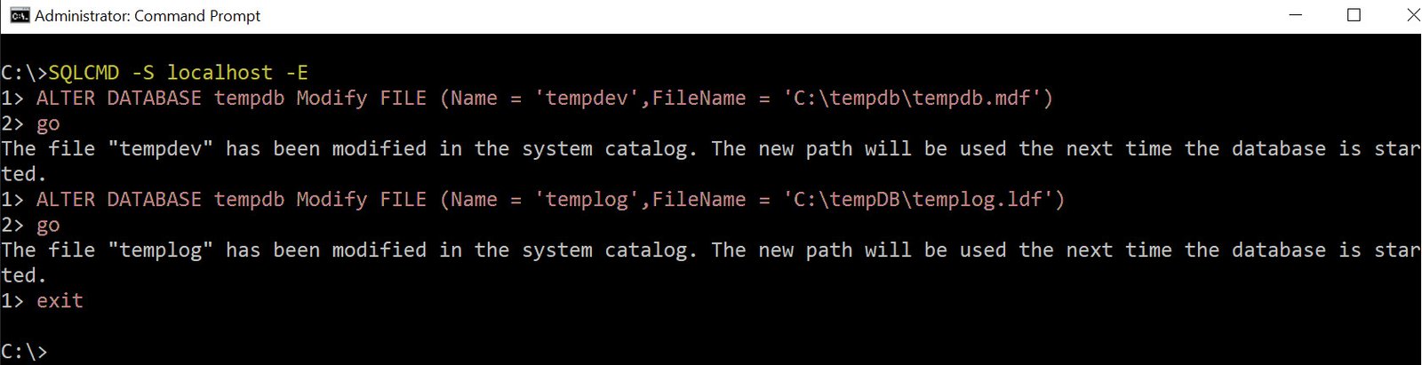 Tempdb Database Modifying Window.